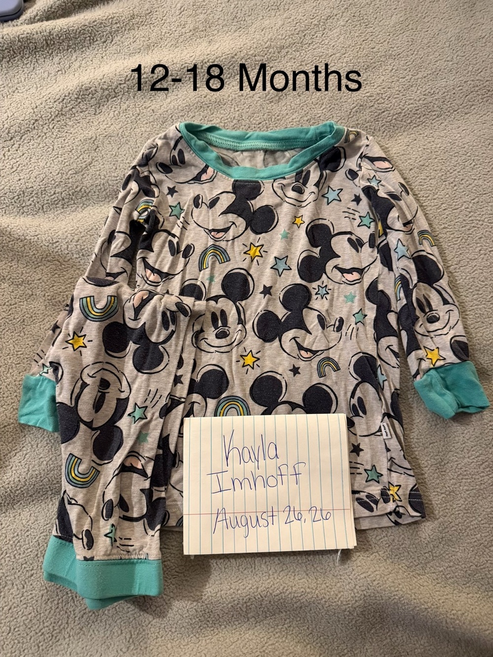 Little Sleepies Mickey Mouse Grey & Teal Long Sleeve Pajama Top